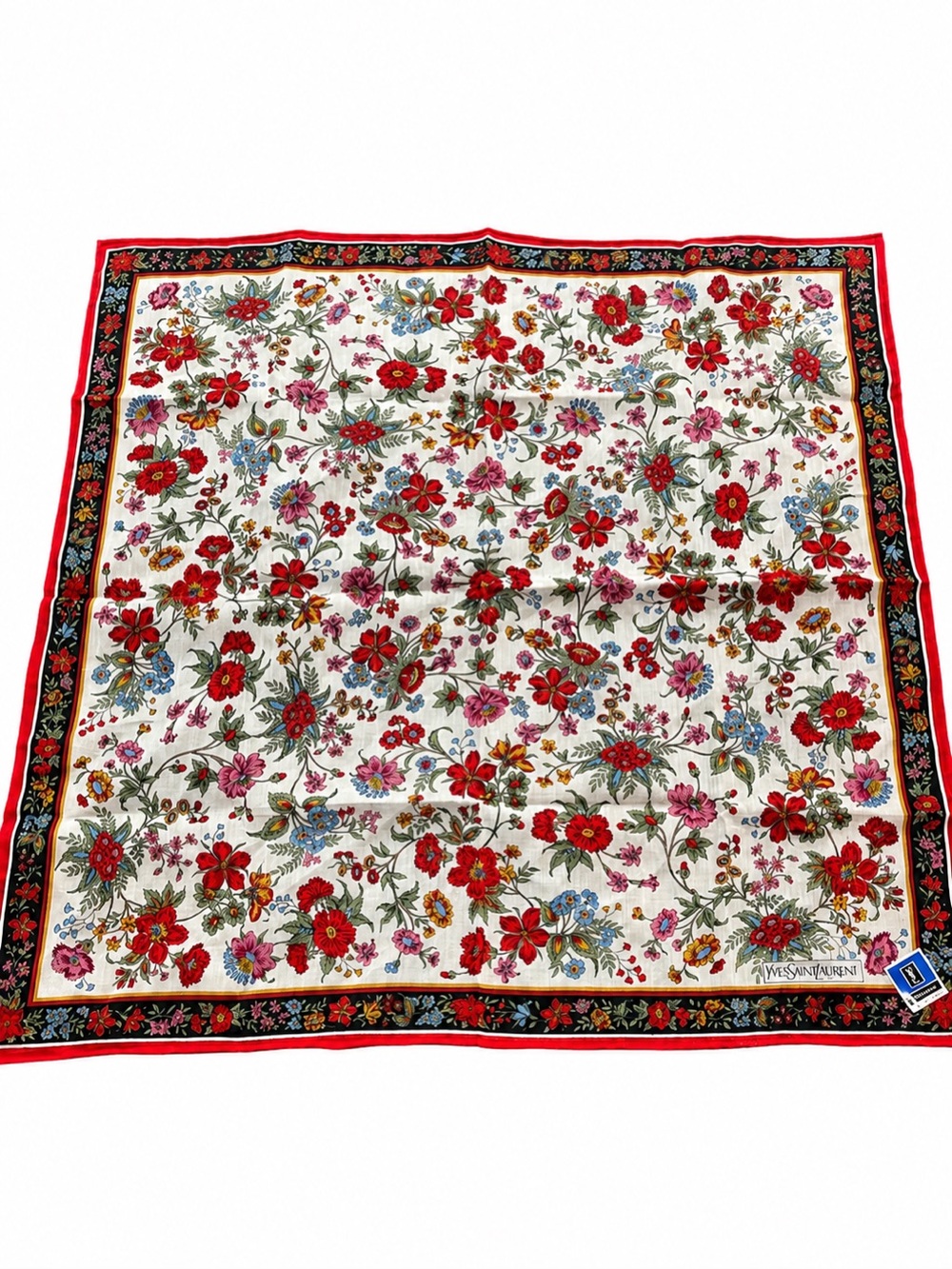 Yves Saint Laurent Floral Silk Scarf in Red, White, Green, Pink, Blue